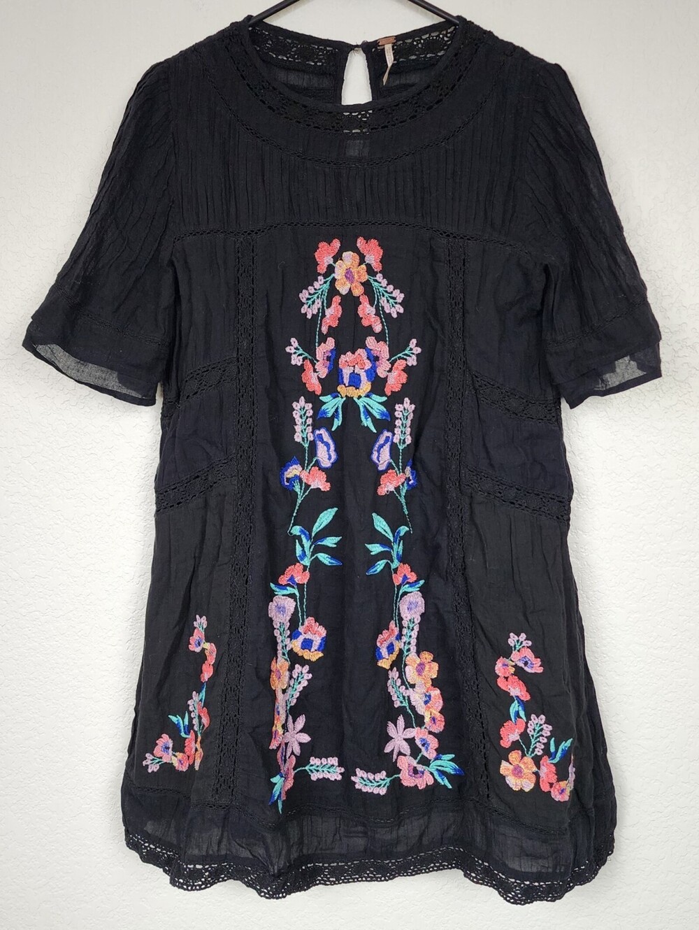 Free People Whimsigoth Embroidered Small Floral Black Dress